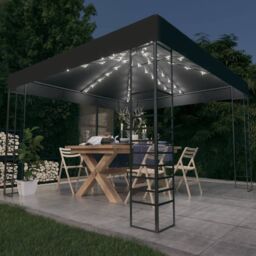 Berkfield Home Garden Marquee with LED String Lights 3x3 m Anthracite in Black - thumbnail 1