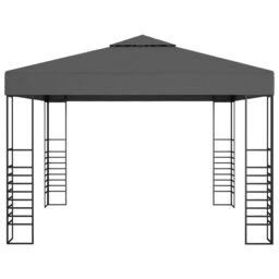 Berkfield Home Garden Marquee with LED String Lights 3x3 m Anthracite in Black - thumbnail 4