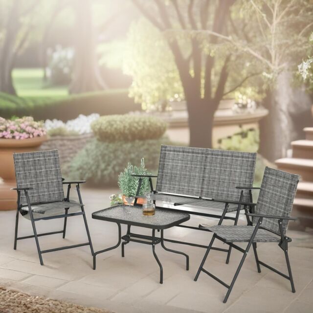 FURNOS Set of 4 Foldable Mesh Garden Bistro Furniture Set Grey - image 1
