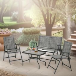 FURNOS Set of 4 Foldable Mesh Garden Bistro Furniture Set Grey - thumbnail 1