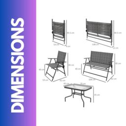 FURNOS Set of 4 Foldable Mesh Garden Bistro Furniture Set Grey - thumbnail 6