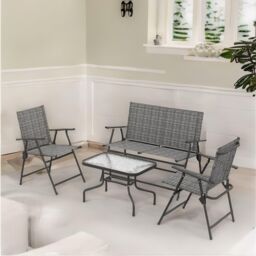 FURNOS Set of 4 Foldable Mesh Garden Bistro Furniture Set Grey - thumbnail 4