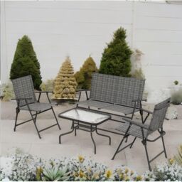 FURNOS Set of 4 Foldable Mesh Garden Bistro Furniture Set Grey - thumbnail 3