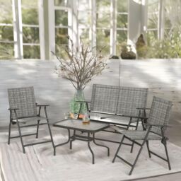FURNOS Set of 4 Foldable Mesh Garden Bistro Furniture Set Grey - thumbnail 2