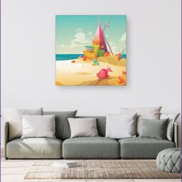 Warren Reed - Designer Fish On A Beach Holiday Canvas in Yellow - Size: w10 inch x h10 inch - thumbnail 4