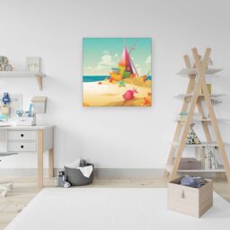 Warren Reed - Designer Fish On A Beach Holiday Canvas in Yellow - Size: w10 inch x h10 inch - thumbnail 3