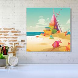 Warren Reed - Designer Fish On A Beach Holiday Canvas in Yellow - Size: w10 inch x h10 inch - thumbnail 2