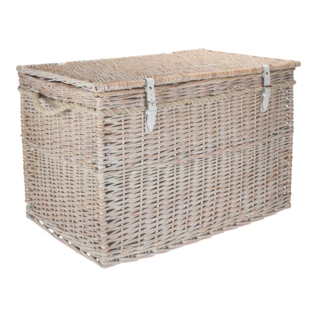 Red Hamper Wicker Large White Wash Finish Storage Basket in Off-White - image 1