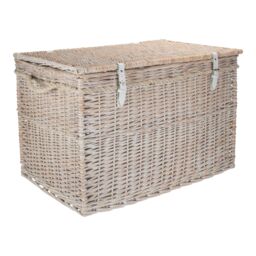 Red Hamper Wicker Large White Wash Finish Storage Basket in Off-White - thumbnail 1