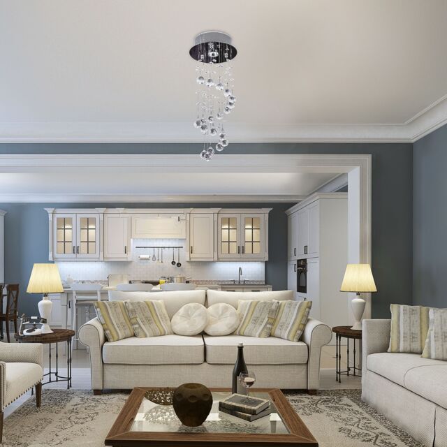 HOMCOM Crystal Ceiling Light Chandelier Lamp Shade Spiral Rain Drop Metal in Silver - image 1