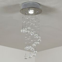 HOMCOM Crystal Ceiling Light Chandelier Lamp Shade Spiral Rain Drop Metal in Silver - thumbnail 2