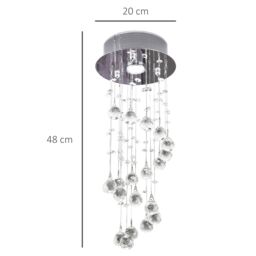 HOMCOM Crystal Ceiling Light Chandelier Lamp Shade Spiral Rain Drop Metal in Silver - thumbnail 3