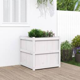 Berkfield Home Garden Planter White 70x70x70 cm Solid Wood Pine - Size: 70 x 70 x 70 cm - thumbnail 2