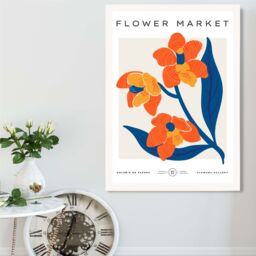 ARTZE Orange & Blue Wildflower Flower Market Exhibition Framed Print SIZE: A3 with White Frame - Size: A4 - thumbnail 2