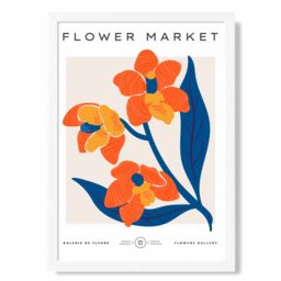 ARTZE Orange & Blue Wildflower Flower Market Exhibition Framed Print SIZE: A3 with White Frame - Size: A4 - thumbnail 1