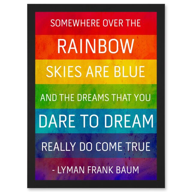 Artery8 Somewhere Over Rainbow Frank Baum Quote Typography A4 Artwork Framed Wall Art Print in Black - image 1