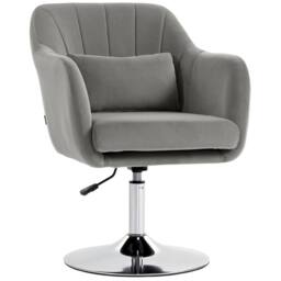 HOMCOM Retro Velvet Swivel Tub Chair with Steel Frame Grey - thumbnail 2