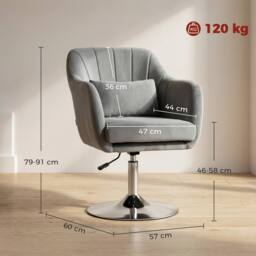 HOMCOM Retro Velvet Swivel Tub Chair with Steel Frame Grey - thumbnail 3