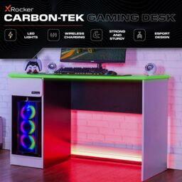 X Rocker Carbon-Tek 120cm LED Gaming Desk with Drawer & Charging in White - thumbnail 2