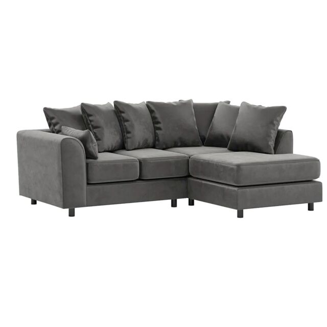 Furnishings For Less UK Brooklyn Plush Velvet 3 to 4 Seater L Shaped Corner Sofa Right Hand Facing in Grey - image 1