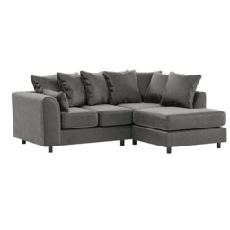 Furnishings For Less UK Brooklyn Plush Velvet 3 to 4 Seater L Shaped Corner Sofa Right Hand Facing in Grey - thumbnail 1
