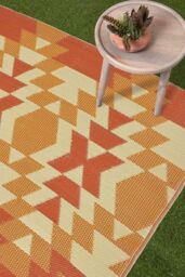 Homescapes Luxury Outdoor Rug Waterproof Reversible for Garden, Orange Anya Aztec - Size: 150 cm x 240 cm - thumbnail 2