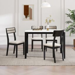 Gymax Upholstered Kitchen Chairs Set of 4 Modern Dining Chairs-Black in Black - Size: 4 Pack - thumbnail 4