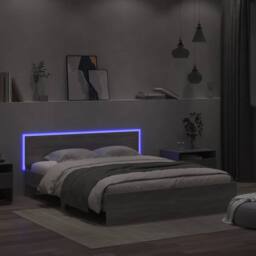 Berkfield Home Bed Frame with LED without Mattress Grey Sonoma 160x200 cm - thumbnail 4