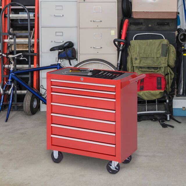 DURHAND Roller Tool Cabinet 7 Drawers Storage Chest Box Swivel Garage Workshop in Red - image 1