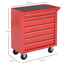 DURHAND Roller Tool Cabinet 7 Drawers Storage Chest Box Swivel Garage Workshop in Red - thumbnail 3