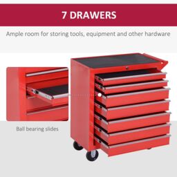 DURHAND Roller Tool Cabinet 7 Drawers Storage Chest Box Swivel Garage Workshop in Red - thumbnail 4