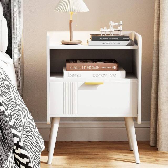 Huhote Stylish Bedside Table With Drawers 2 Tier Bedside Cabinet in White - image 1