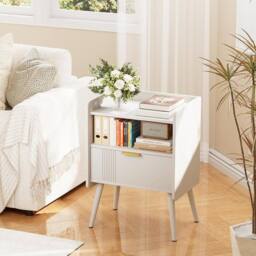 Huhote Stylish Bedside Table With Drawers 2 Tier Bedside Cabinet in White - thumbnail 3