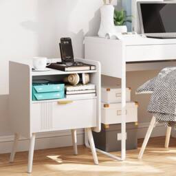 Huhote Stylish Bedside Table With Drawers 2 Tier Bedside Cabinet in White - thumbnail 4