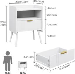 Huhote Stylish Bedside Table With Drawers 2 Tier Bedside Cabinet in White - thumbnail 2