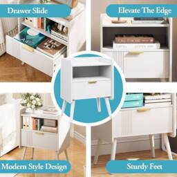 Huhote Stylish Bedside Table With Drawers 2 Tier Bedside Cabinet in White - thumbnail 7