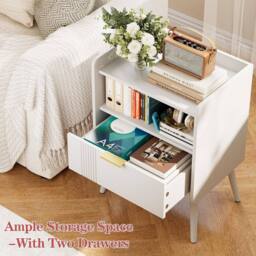 Huhote Stylish Bedside Table With Drawers 2 Tier Bedside Cabinet in White - thumbnail 6