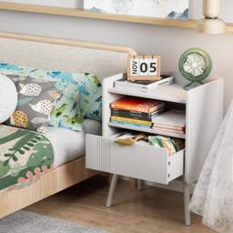 Huhote Stylish Bedside Table With Drawers 2 Tier Bedside Cabinet in White - thumbnail 5