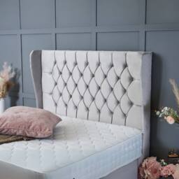 "BSSPOKE Amelia Ottoman Divan Bed Plush Velvet 54"" Headboard & Mattress in Taupe - Size: Single" - thumbnail 2