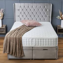 "BSSPOKE Amelia Ottoman Divan Bed Plush Velvet 54"" Headboard & Mattress in Taupe - Size: Single" - thumbnail 3