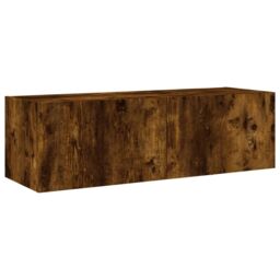 Berkfield Home TV Wall Cabinet with LED Lights Smoked Oak 100x35x31 cm in Brown - Size: 100 x 35 x 31 cm - thumbnail 3