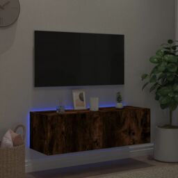 Berkfield Home TV Wall Cabinet with LED Lights Smoked Oak 100x35x31 cm in Brown - Size: 100 x 35 x 31 cm - thumbnail 5