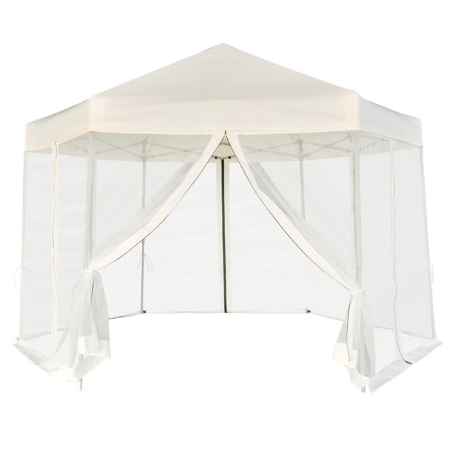 Berkfield Home Hexagonal Pop-Up Marquee with 6 Sidewalls Cream White 3.6x3.1 m in Beige - image 1
