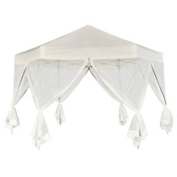Berkfield Home Hexagonal Pop-Up Marquee with 6 Sidewalls Cream White 3.6x3.1 m in Beige - thumbnail 3
