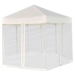 Berkfield Home Hexagonal Pop-Up Marquee with 6 Sidewalls Cream White 3.6x3.1 m in Beige - thumbnail 2