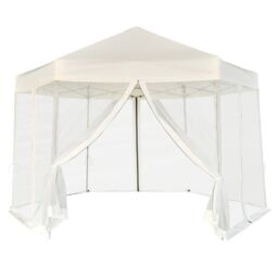 Berkfield Home Hexagonal Pop-Up Marquee with 6 Sidewalls Cream White 3.6x3.1 m in Beige - thumbnail 1