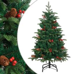 Berkfield Home Beautiful Artificial Hinged Christmas Tree with Cones & Berries in Green - thumbnail 2