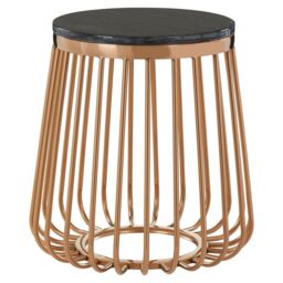 Orsina Cage Design Round Side Table, Rose Gold Stainless Steel Base With Black Faux Marble Top, End Table - thumbnail 2