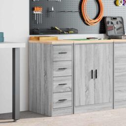 Berkfield Home Garage Storage Cabinet Grey Sonoma 30x51x85 cm Solid Wood Pine - Size: 30 x 51 x 85 cm - thumbnail 3