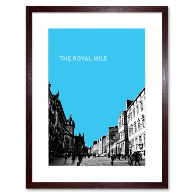 "Artery8 Wall Art Print Royal Mile Edinburgh Scotland Famous Street Sky Blue Framed Art in Brown - Size: W7"" x H9""" - image 1